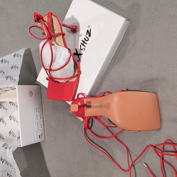 High heel sandals, strappy with ankle wrap, true red - Picture 3 of 7